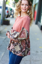 Load image into Gallery viewer, Rust Boho Patchwork French Terry Babydoll Top