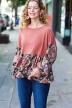 Load image into Gallery viewer, Rust Boho Patchwork French Terry Babydoll Top