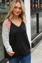 Load image into Gallery viewer, V Neck Leopard Stripe Color Block Raglan Top