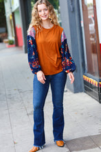 Load image into Gallery viewer, On Your Way Rust &amp; Navy Floral Textured Hacci Top