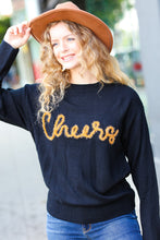 Load image into Gallery viewer, Take Note Black Embroidery &quot;Cheers&quot; Oversized Knit Top