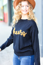 Load image into Gallery viewer, Take Note Black Embroidery &quot;Cheers&quot; Oversized Knit Top
