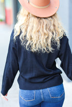 Load image into Gallery viewer, Take Note Black Embroidery &quot;Cheers&quot; Oversized Knit Top
