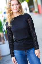 Load image into Gallery viewer, Can&#39;t Help But Love Black Shirred Velvet Mesh Blouse