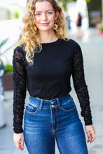 Load image into Gallery viewer, Can&#39;t Help But Love Black Shirred Velvet Mesh Blouse