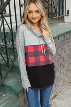 Load image into Gallery viewer, Plaid and Grey Cashmere Feel Turtleneck Top