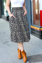 Load image into Gallery viewer, It&#39;s Your Day Black Ditzy Floral Smocked Waist Midi Skirt