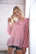 Load image into Gallery viewer, Blush Wool Dobby Halter Neck Bubble Sleeve Blouse