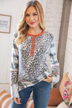 Load image into Gallery viewer, Grey Patchwork Leopard Button Down Knit Top
