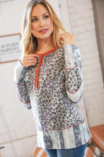 Load image into Gallery viewer, Grey Patchwork Leopard Button Down Knit Top