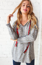 Load image into Gallery viewer, Grey Leopard Print &amp; Plaid Drawstring Hoodie
