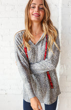 Load image into Gallery viewer, Grey Leopard Print &amp; Plaid Drawstring Hoodie