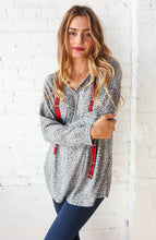 Load image into Gallery viewer, Grey Leopard Print &amp; Plaid Drawstring Hoodie