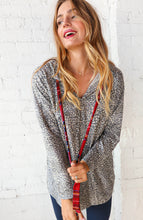 Load image into Gallery viewer, Grey Leopard Print &amp; Plaid Drawstring Hoodie