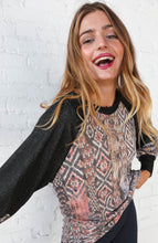 Load image into Gallery viewer, Ethnic Print Color Block Bubble Sleeve Top