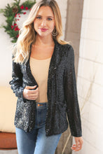 Load image into Gallery viewer, Black Sequin Lapel Collar Pocketed Holiday Jacket