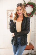 Load image into Gallery viewer, Black Sequin Lapel Collar Pocketed Holiday Jacket