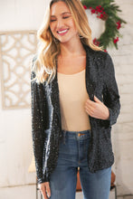 Load image into Gallery viewer, Black Sequin Lapel Collar Pocketed Holiday Jacket