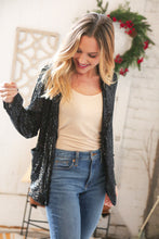 Load image into Gallery viewer, Black Sequin Lapel Collar Pocketed Holiday Jacket