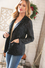 Load image into Gallery viewer, Black Sequin Lapel Collar Pocketed Holiday Jacket