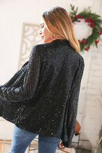 Load image into Gallery viewer, Black Sequin Lapel Collar Pocketed Holiday Jacket