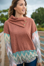 Load image into Gallery viewer, Two Tone Brush Hacci Ethnic Turtleneck Top