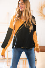 Load image into Gallery viewer, Mustard Cable Knit Outseam V Neck Thumbhole Sweater
