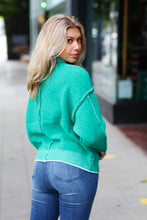 Load image into Gallery viewer, Chic Pursuits Kelly Green Chenille Raw Seam Mock Neck Sweater