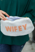 Load image into Gallery viewer, Cream &quot;Wifey&quot; Sherpa Zipper Bag