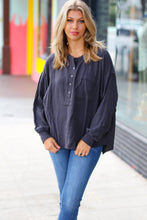Load image into Gallery viewer, The Slouchy Ash Grey Gauze &amp; Waffle Henley Top