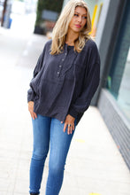 Load image into Gallery viewer, The Slouchy Ash Grey Gauze &amp; Waffle Henley Top