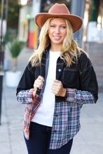 Load image into Gallery viewer, Seize The Day Black Denim &amp; Plaid Cut Edge Jacket