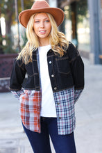 Load image into Gallery viewer, Seize The Day Black Denim &amp; Plaid Cut Edge Jacket