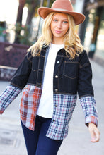 Load image into Gallery viewer, Seize The Day Black Denim &amp; Plaid Cut Edge Jacket