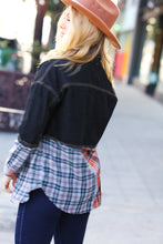 Load image into Gallery viewer, Seize The Day Black Denim &amp; Plaid Cut Edge Jacket
