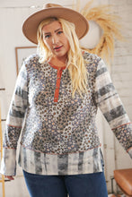 Load image into Gallery viewer, Grey Patchwork Leopard Button Down Knit Top