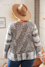 Load image into Gallery viewer, Grey Patchwork Leopard Button Down Knit Top