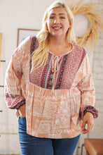 Load image into Gallery viewer, Berry Ethnic Floral Front Beaded Tie Peasant Woven Blouse