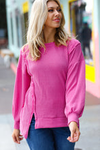 Load image into Gallery viewer, Magenta Mineral Wash Rib Knit Pullover Top