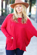 Load image into Gallery viewer, Going My Way Red Hacci Dolman Pocketed Sweater Top