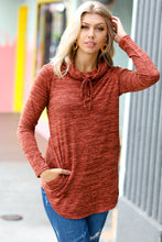 Load image into Gallery viewer, Be Your Best Rust Marled Cowl Neck Pocketed Top