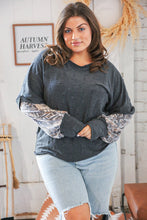 Load image into Gallery viewer, Grey Distressed Twofer Ethnic Thumbhole Top