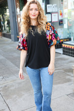 Load image into Gallery viewer, Glam Time Black Sequin Floral Puff Sleeve Top