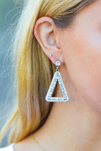Load image into Gallery viewer, Silver Triangle Rhinestone Studded Drop Earrings