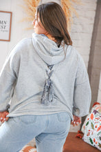 Load image into Gallery viewer, Grey Cotton Terry Paisley Sash Tie Back Hoodie
