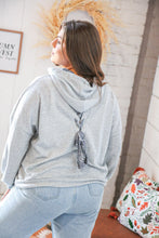 Load image into Gallery viewer, Grey Cotton Terry Paisley Sash Tie Back Hoodie