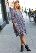 Load image into Gallery viewer, Lovely In Navy Floral Stripe Babydoll Ruffle Pocketed Dress