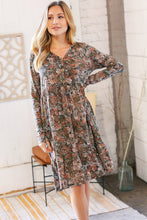 Load image into Gallery viewer, Olive Floral Print Button Down Babydoll Dress