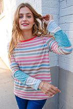 Load image into Gallery viewer, Coral Taupe Multistrip Rib Out Seam Detail Top
