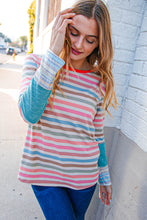 Load image into Gallery viewer, Coral Taupe Multistrip Rib Out Seam Detail Top